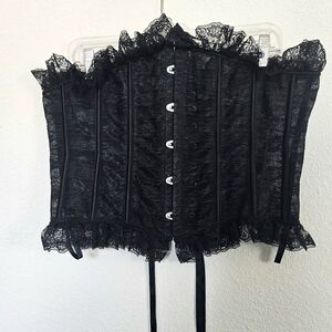 Elegant Black Lace Corset Chemise